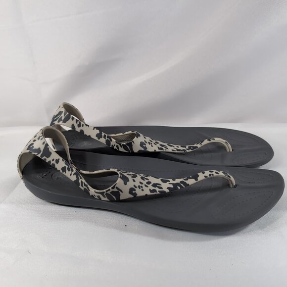 Crocs Serena Sexi Grey Cheetah Animal Print Sandals Thong Flip Flops 203218 T 10 - Picture 6 of 16